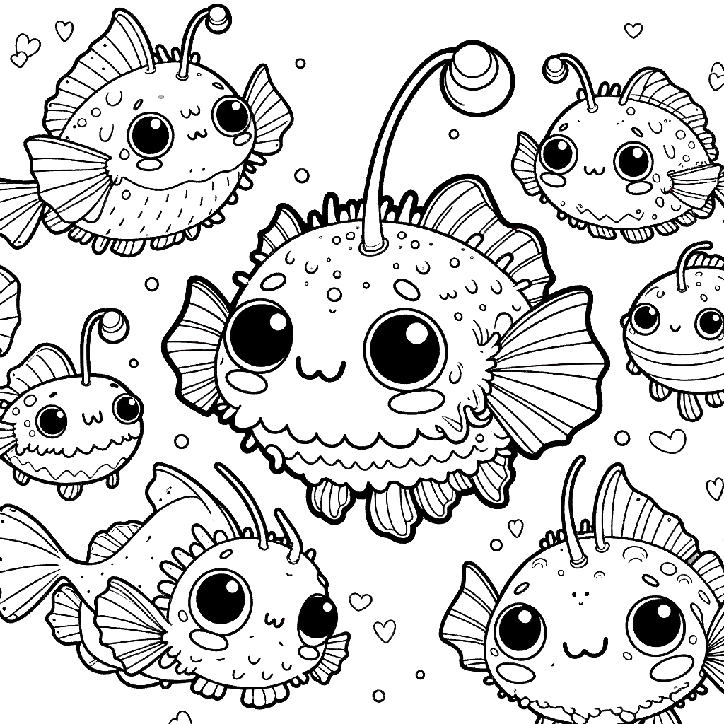 Free printable anglerfish coloring page 7 for kids and adults
