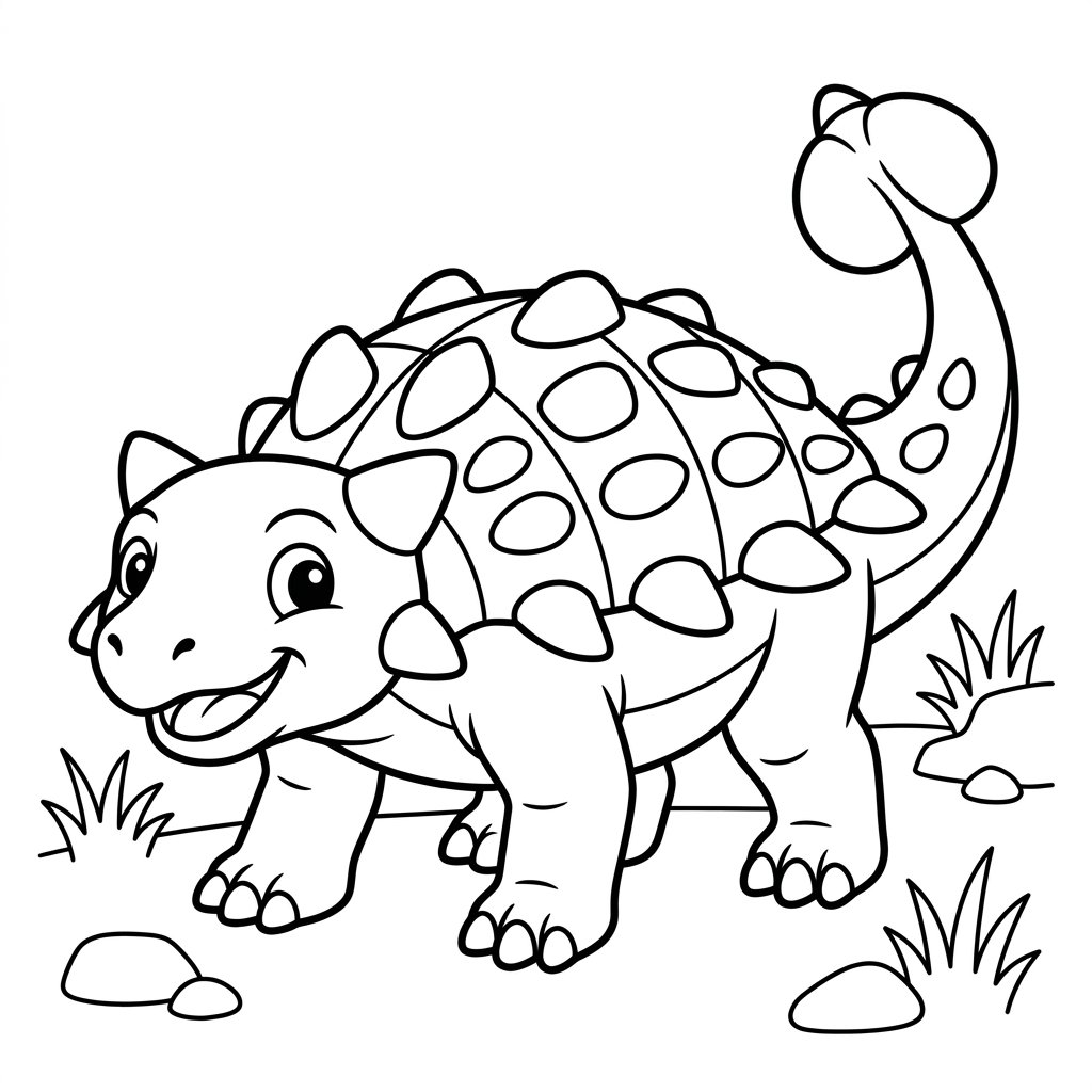 Free printable Ankylosaurus dinosaur coloring page 2 for kids