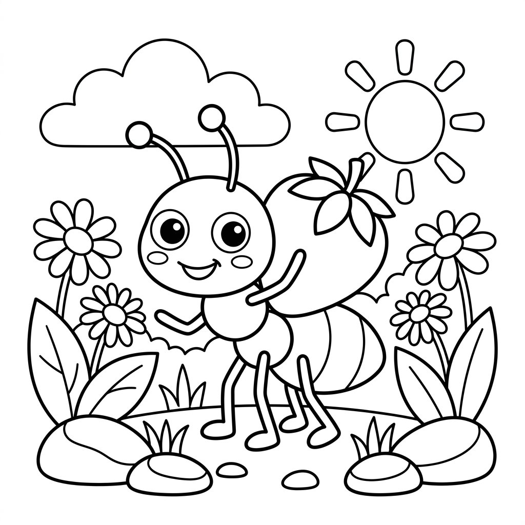 Free printable ant coloring page 2 for kids