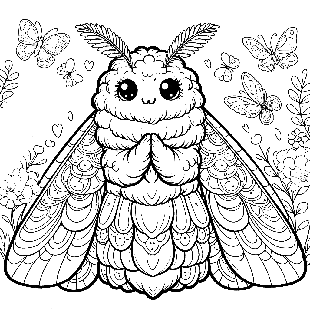 Free printable atlas moth coloring page 2 for kids