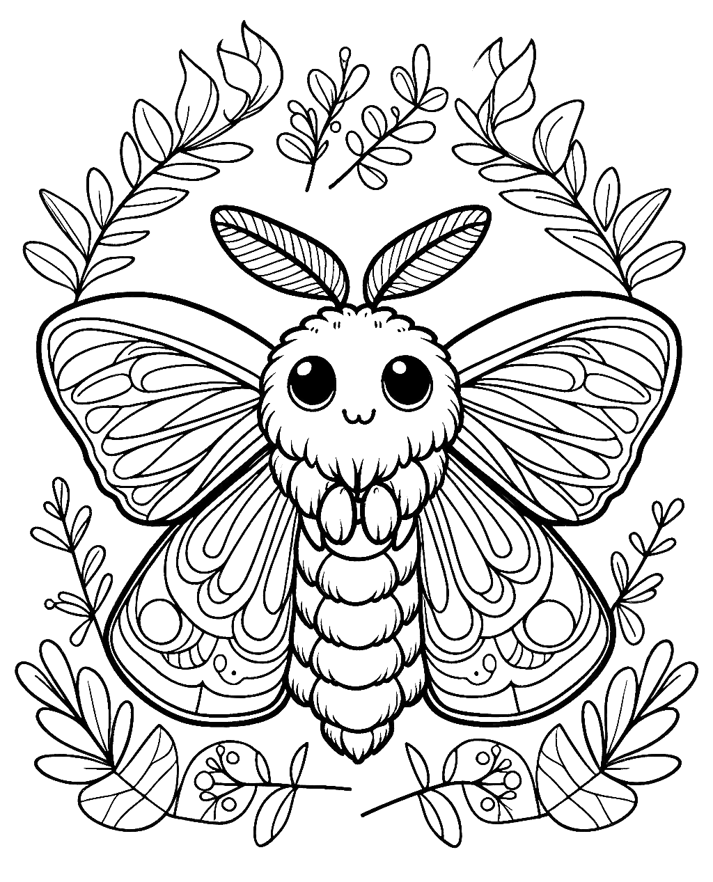 Free printable atlas moth coloring page 4 black and white outline