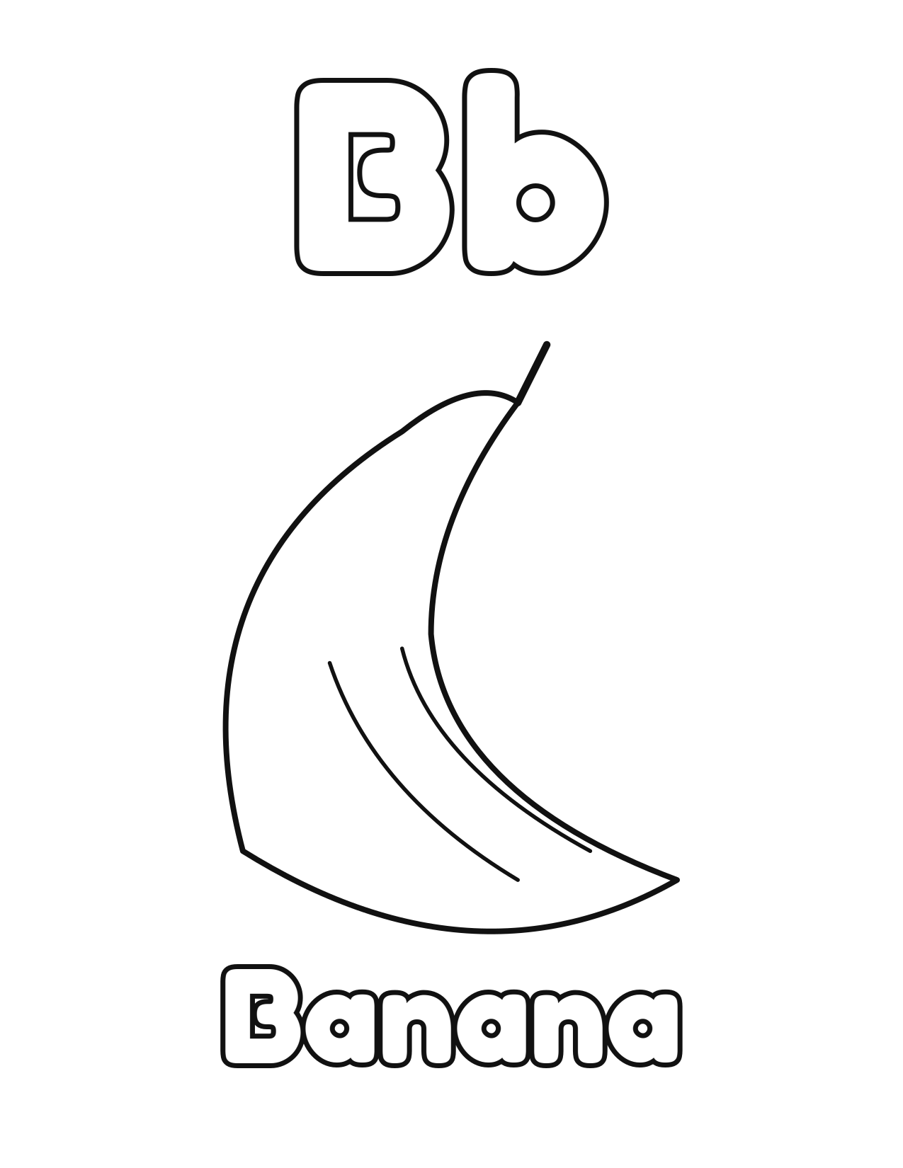 B is for Banana fruit and vegetable alphabet coloring page with banana to color