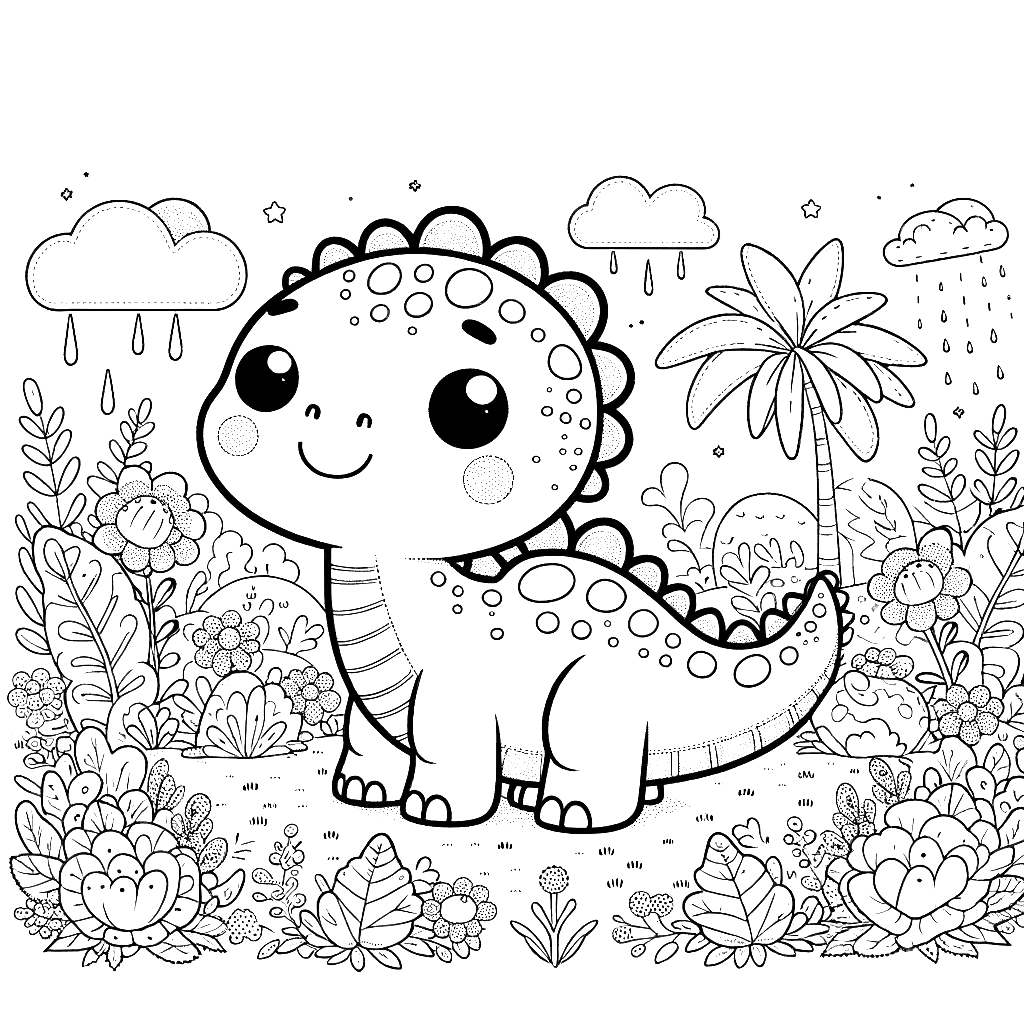 Free printable baby Stegosaurus dinosaur coloring page 6 detailed line art