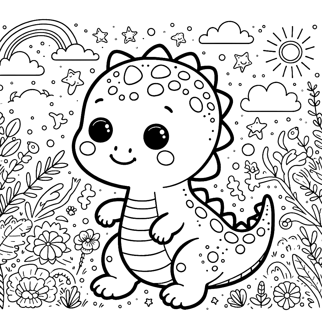 Free printable baby Stegosaurus dinosaur coloring page 7 for kids and adults