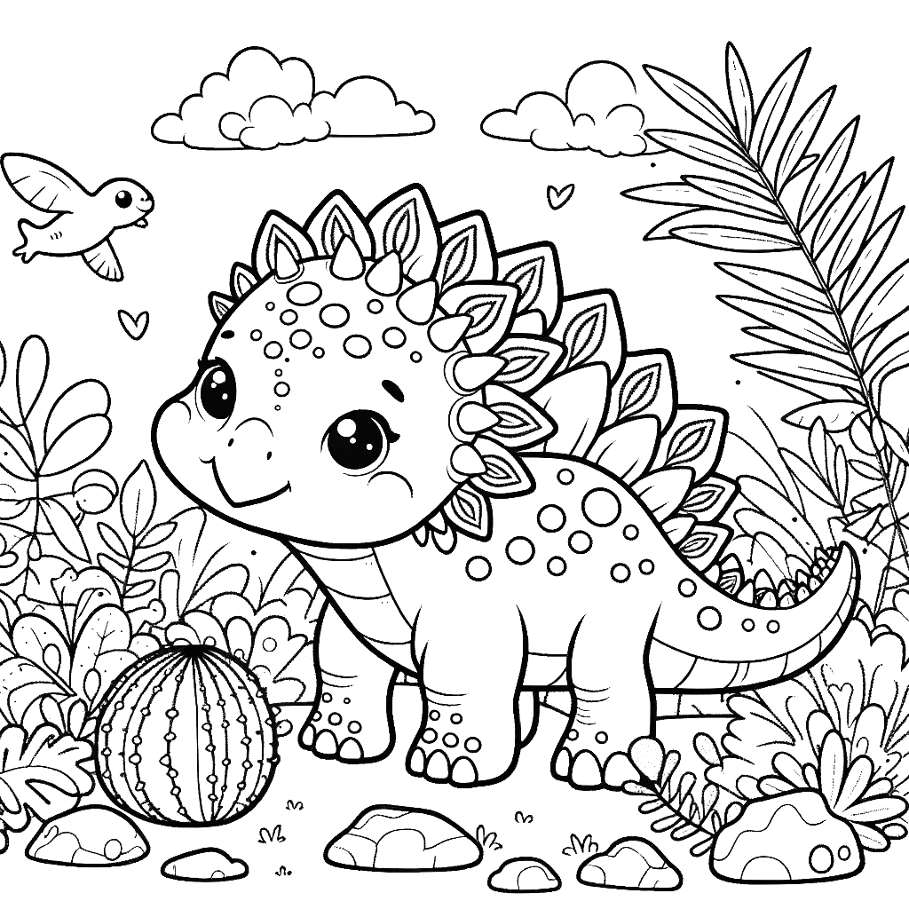 Free printable baby Stegosaurus dinosaur coloring page 9 for kids