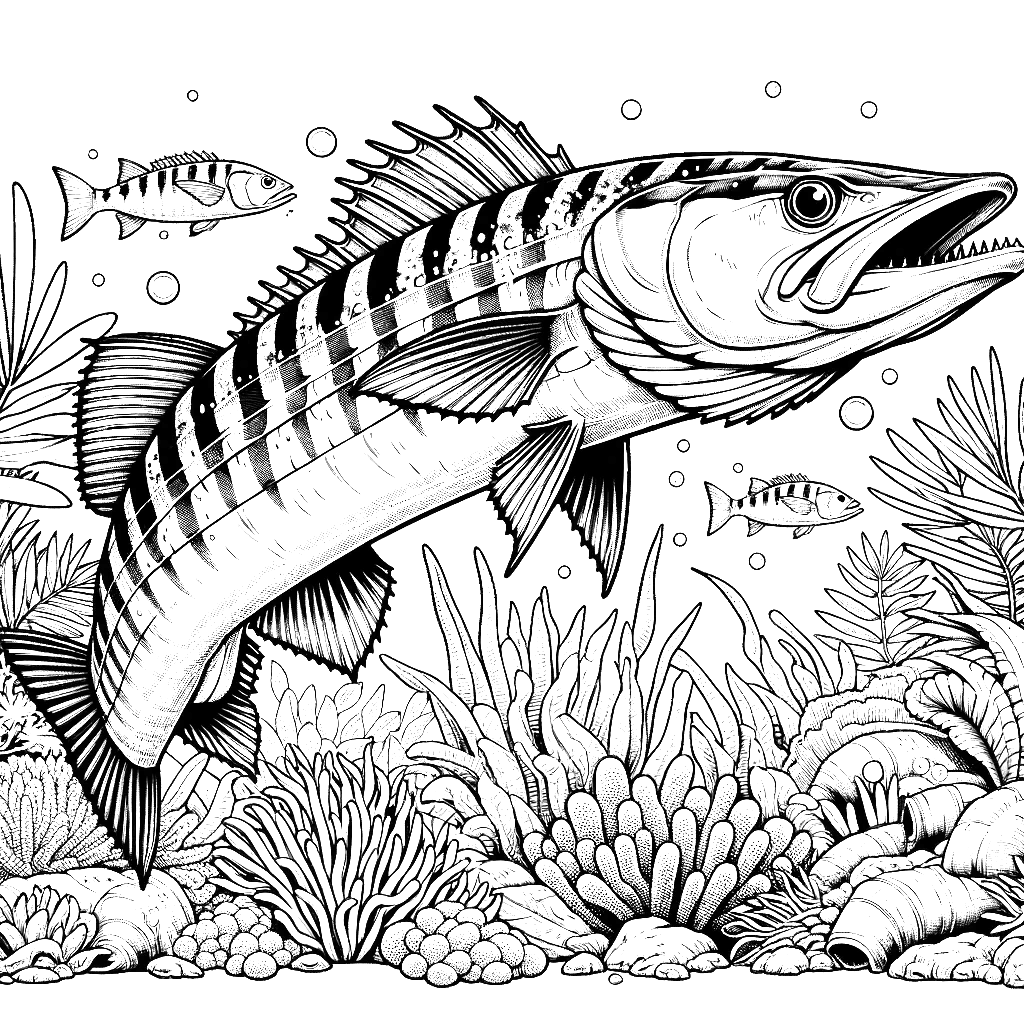 Free printable barracuda coloring page 1