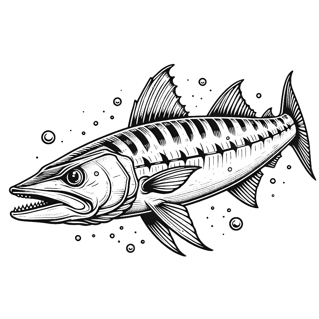Free printable barracuda coloring page 2 for kids