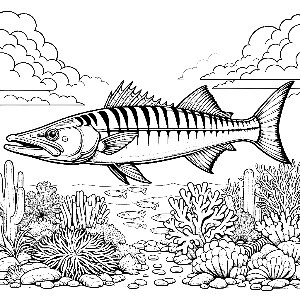 Free printable barracuda coloring page 4 black and white outline