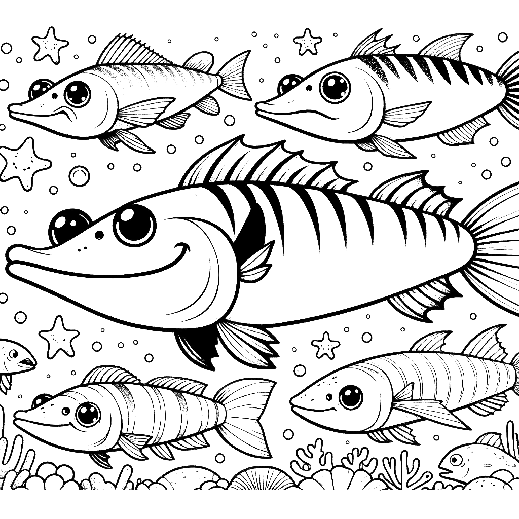 Free printable barracuda coloring page 6 detailed line art