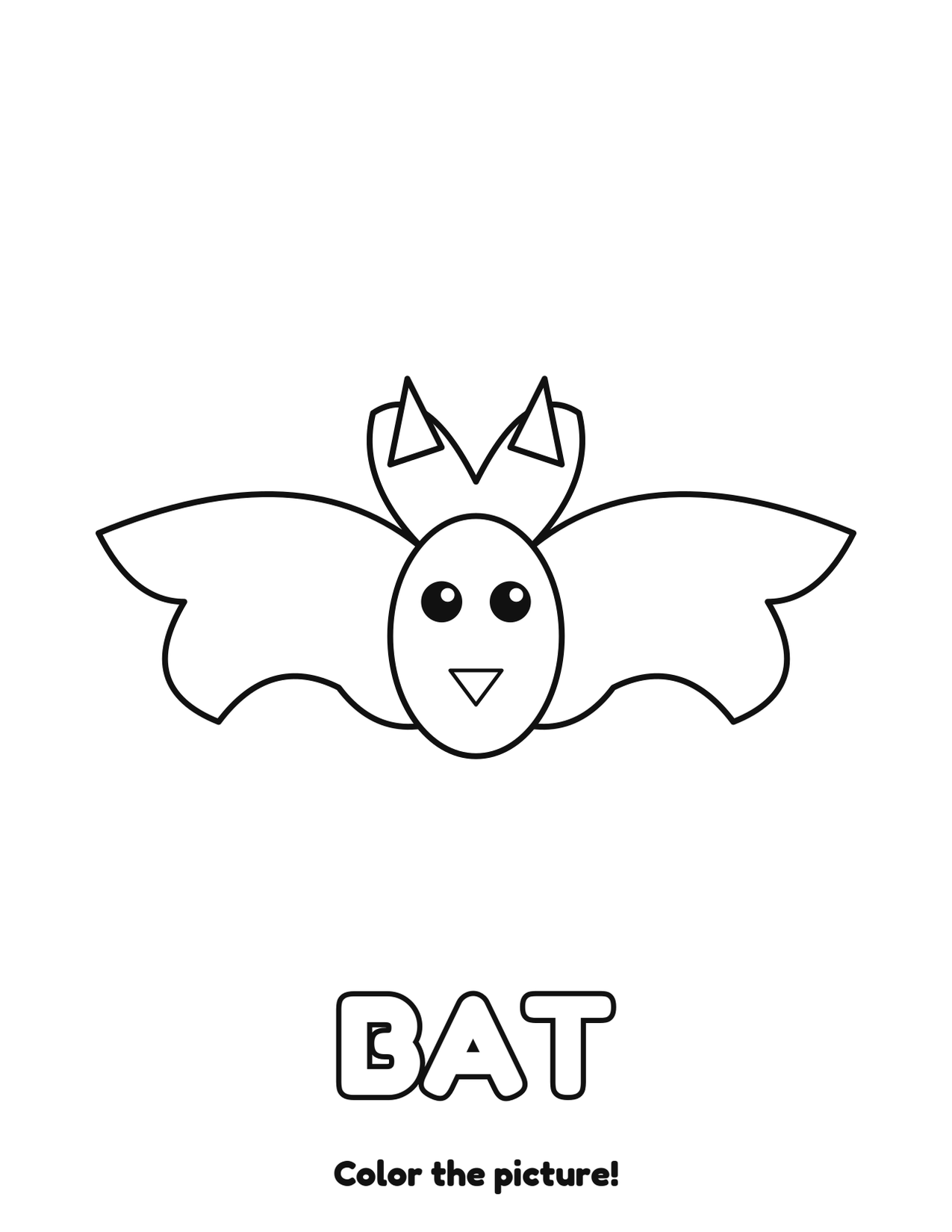 Bat Halloween coloring page to print and color with the word BAT