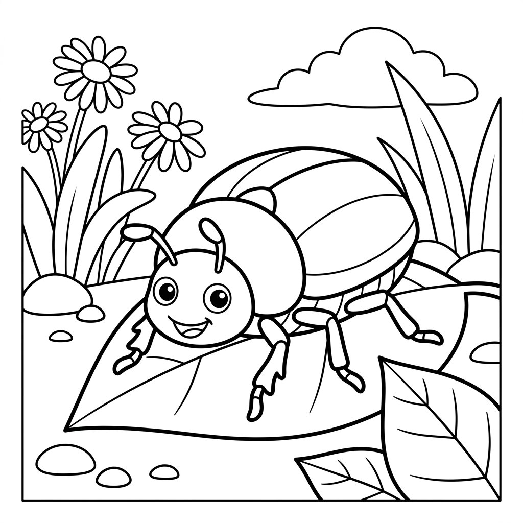 Free printable beetle coloring page 1
