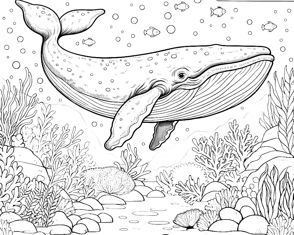 Free printable blue whale coloring page 1