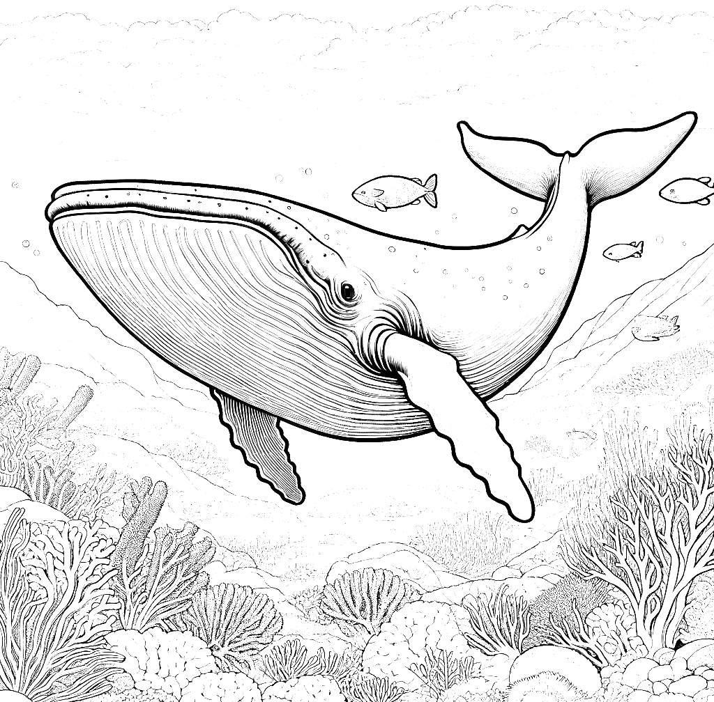 Free printable blue whale coloring page 2 for kids
