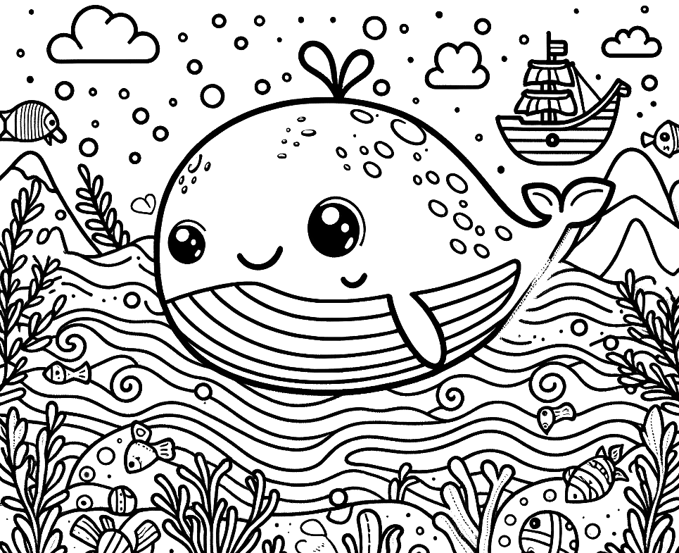 Free printable blue whale coloring page 3 to print and color
