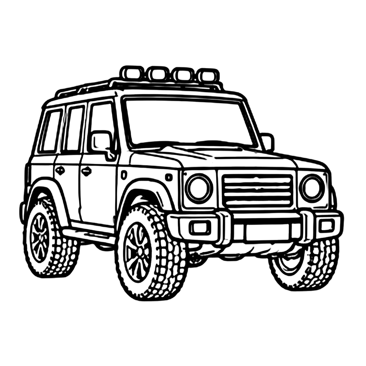 Boxy off road suv coloring page 1: a boxy off-road SUV to print and color