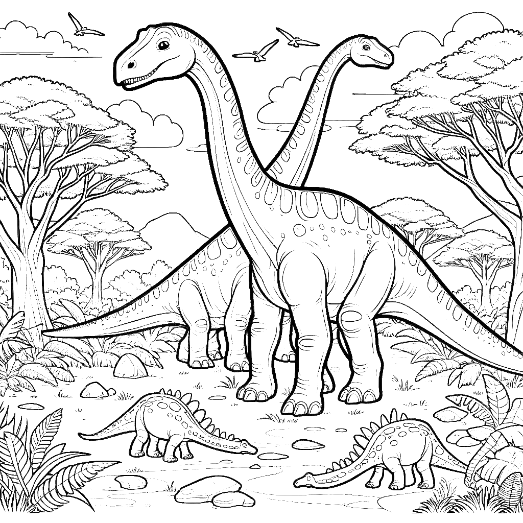 Free printable Brachiosaurus dinosaur coloring page 10 to print and color