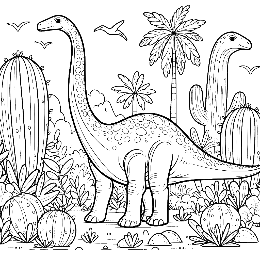 Free printable Brachiosaurus dinosaur coloring page 13 detailed line art