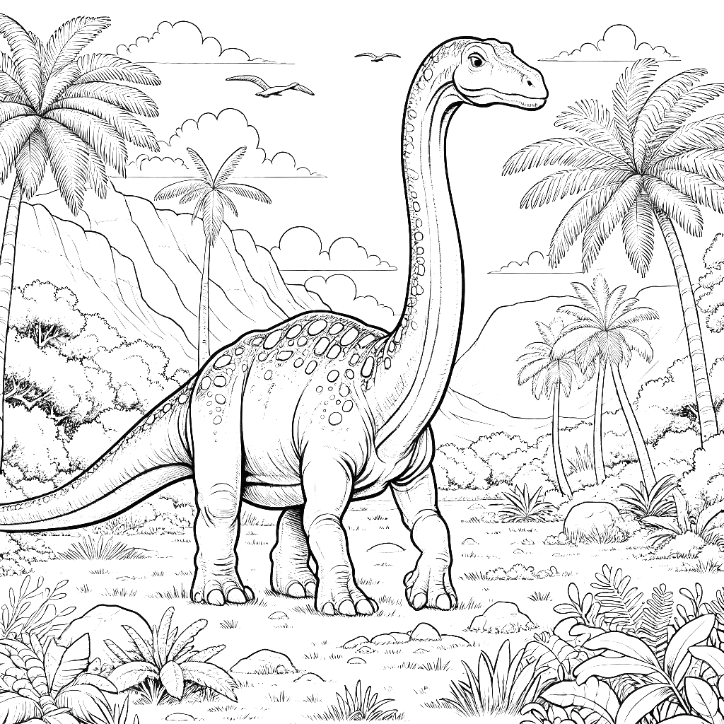 Free printable Brachiosaurus dinosaur coloring page 14 for kids and adults