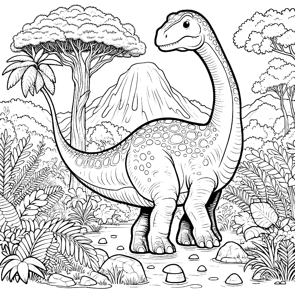 Free printable Brachiosaurus dinosaur coloring page 16 for kids