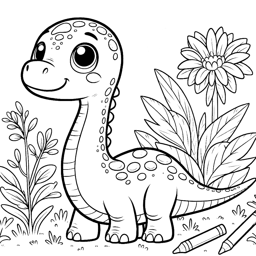 Free printable Brachiosaurus dinosaur coloring page 18 black and white outline