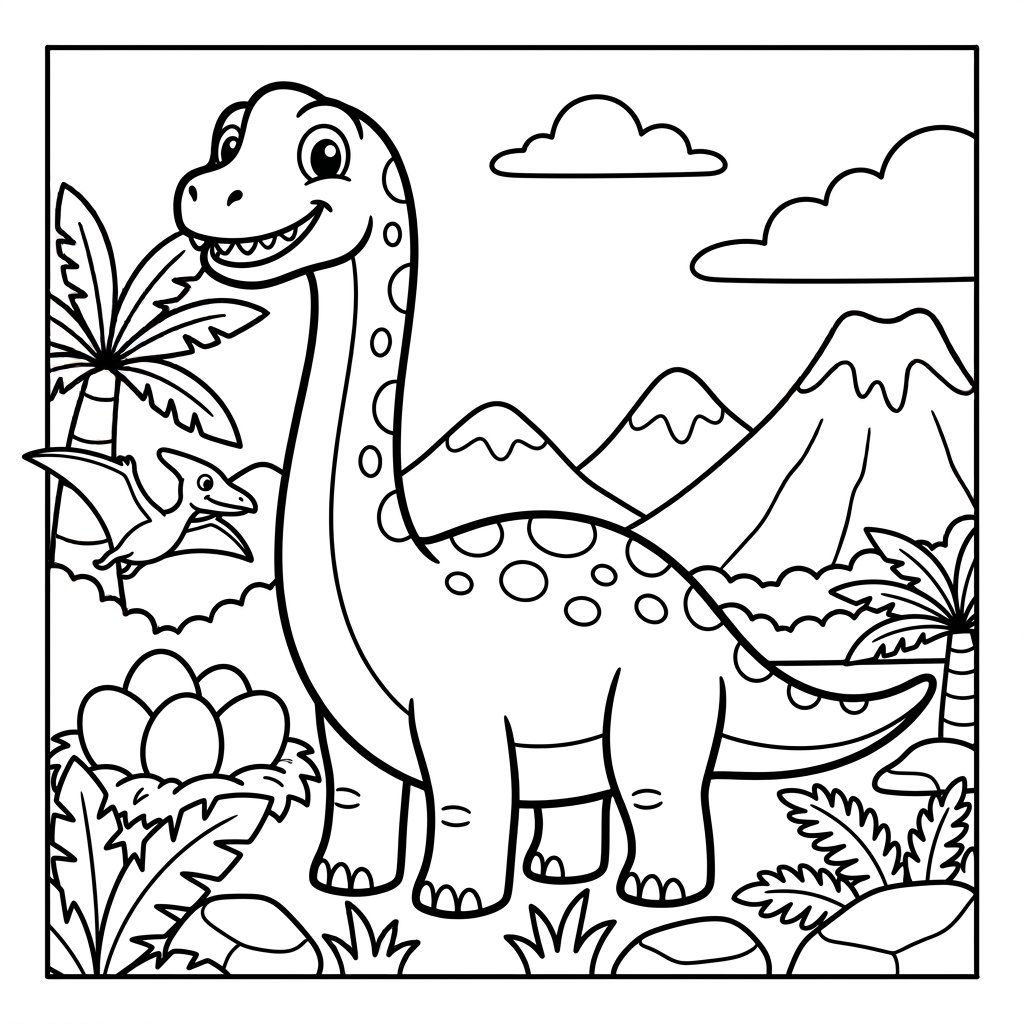 Free printable Brachiosaurus dinosaur coloring page 2 for kids