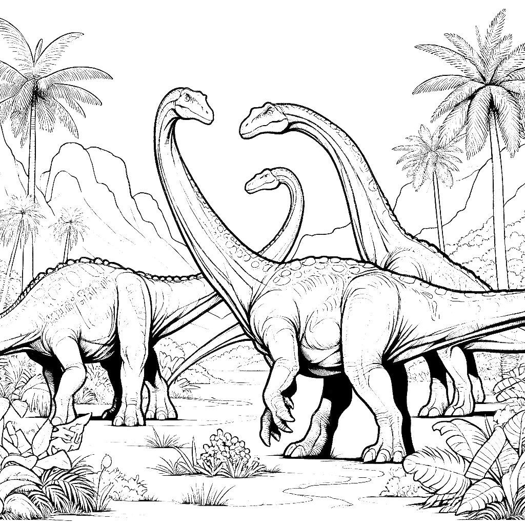 Free printable Brachiosaurus dinosaur coloring page 25 black and white outline