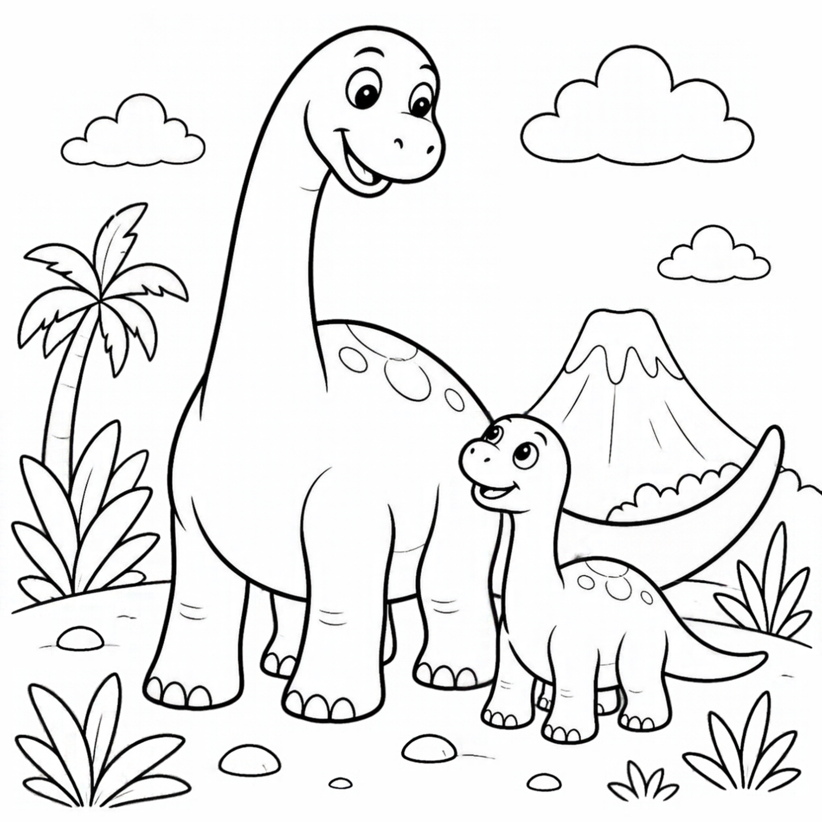 Free printable Brachiosaurus dinosaur coloring page 4 black and white outline