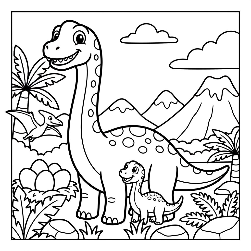 Free printable Brachiosaurus dinosaur coloring page 5 easy to color