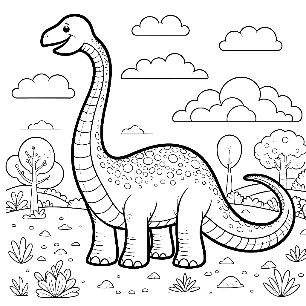 Free printable Brachiosaurus dinosaur coloring page 6 detailed line art