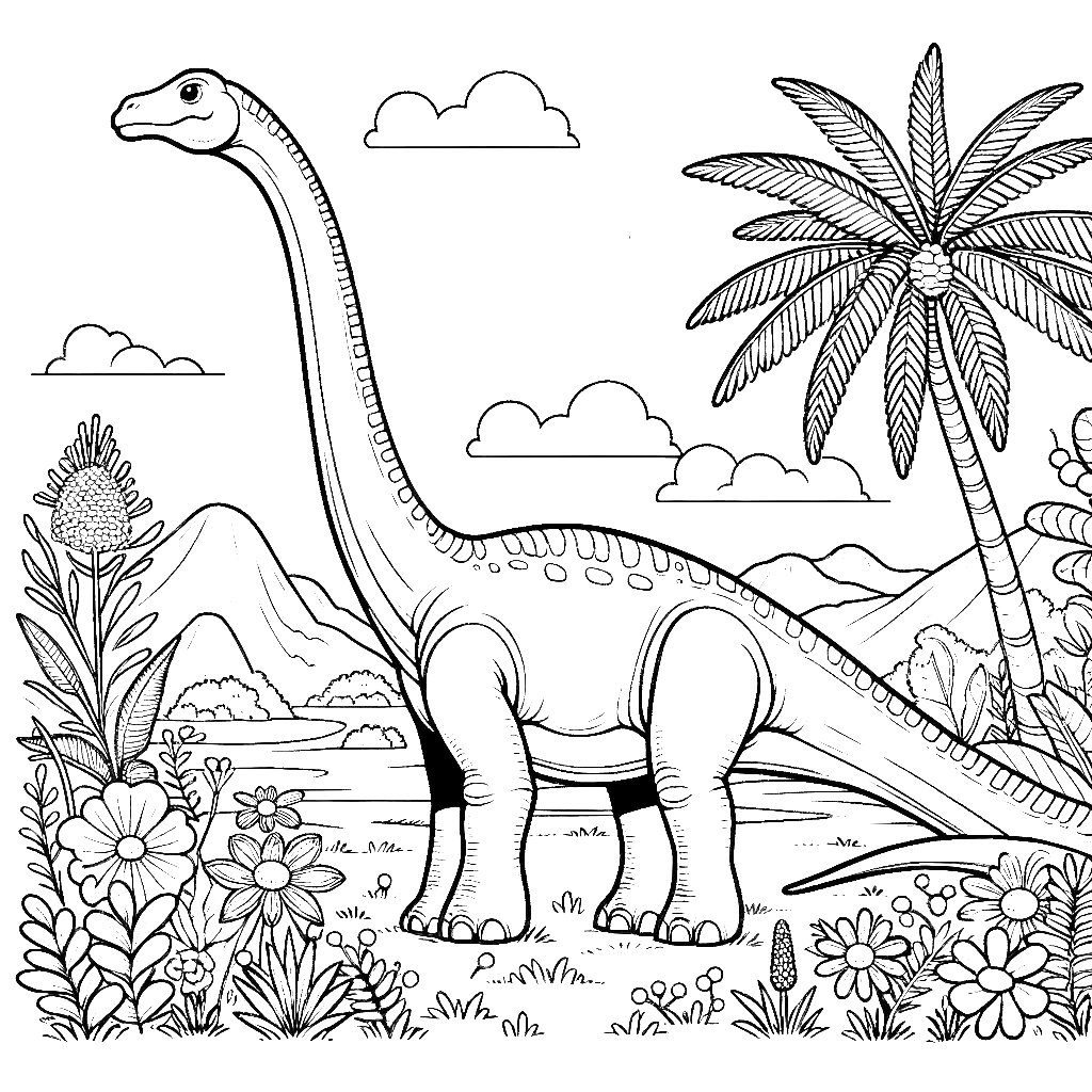 Free printable Brachiosaurus dinosaur coloring page 7 for kids and adults