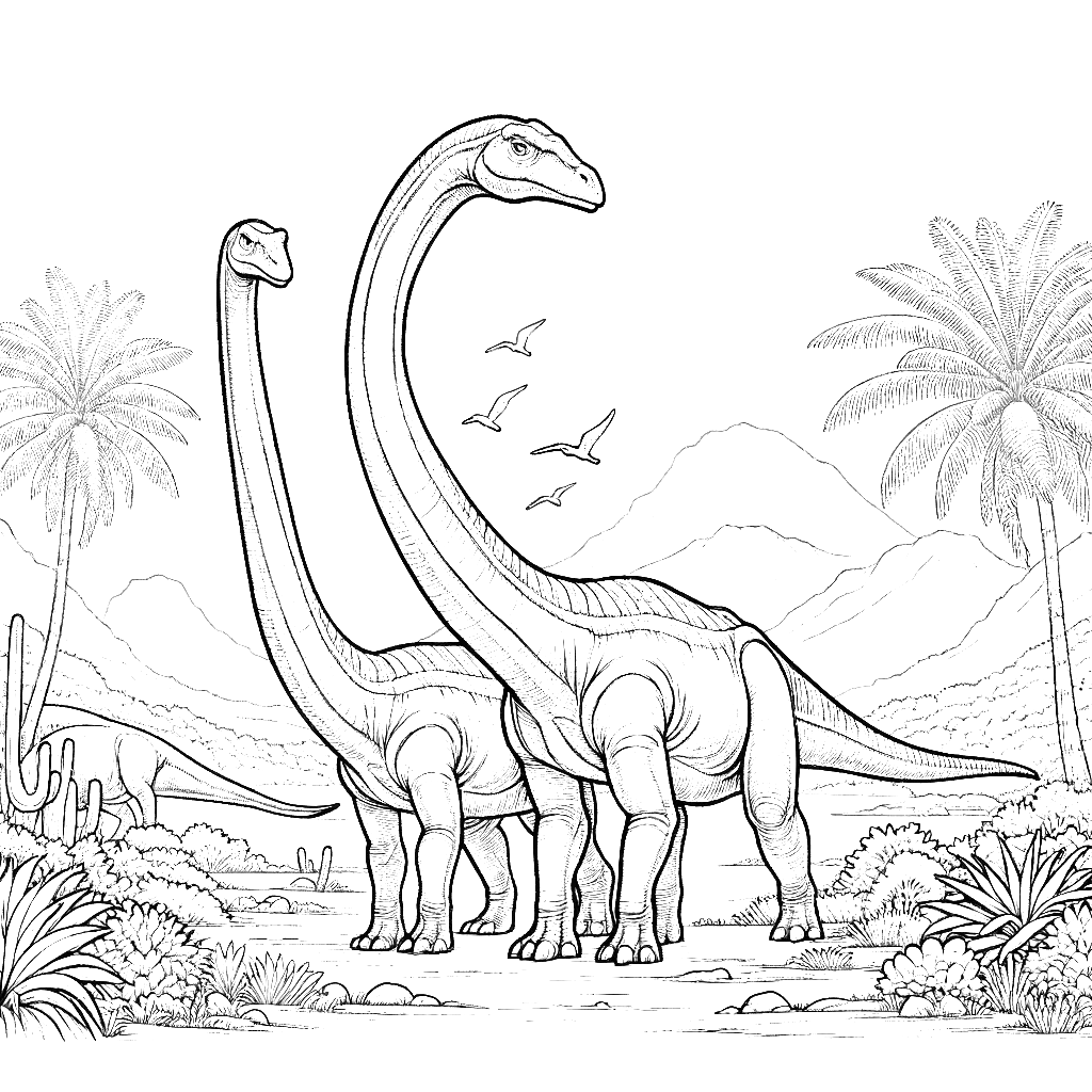 Free printable Brachiosaurus dinosaur coloring page 9 for kids