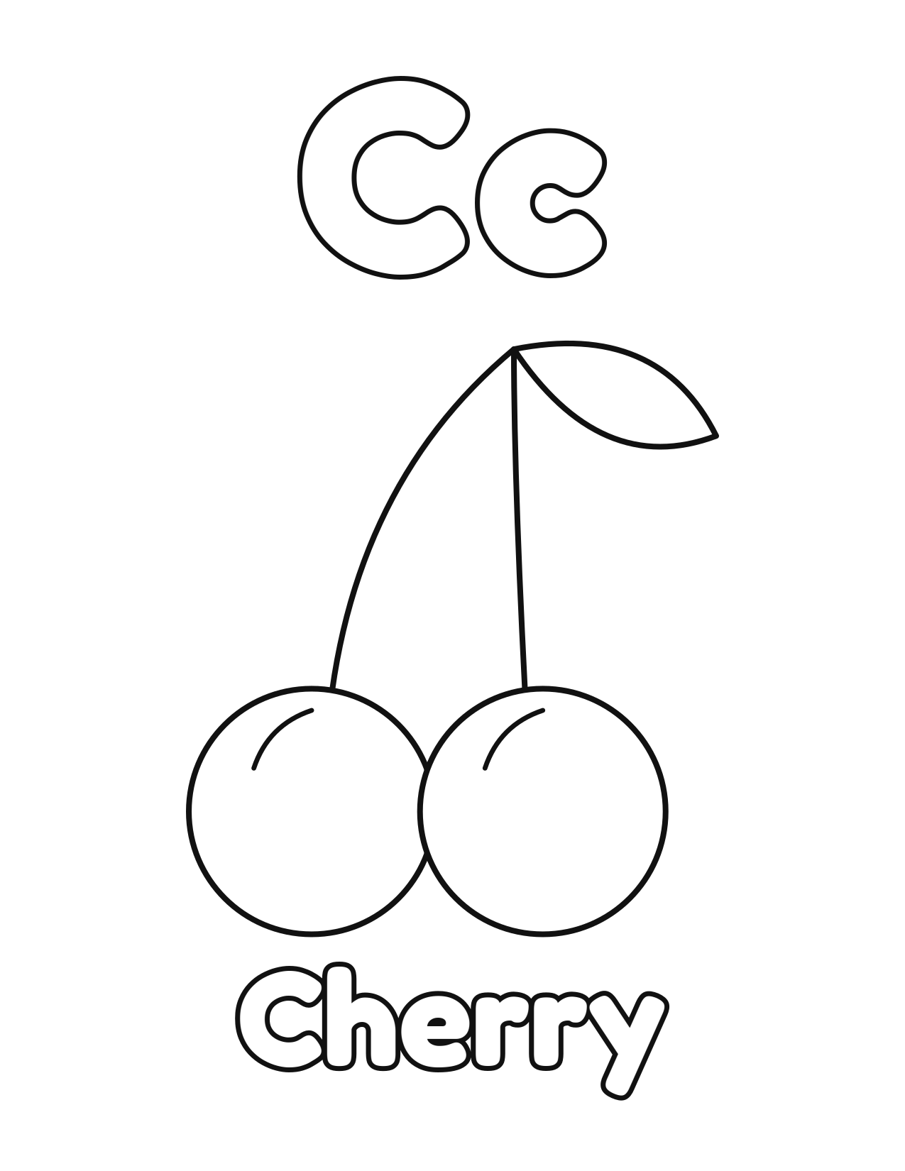 C is for Cherry fruit and vegetable alphabet coloring page with cherry to color