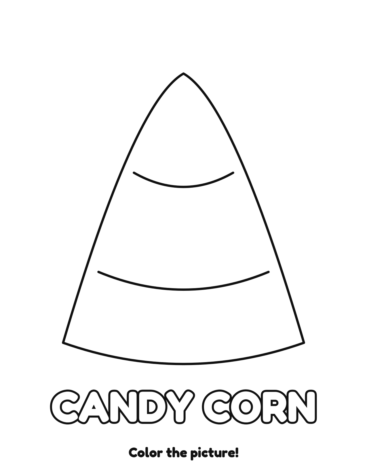 Candy corn Halloween coloring page to print and color with the word CANDY CORN