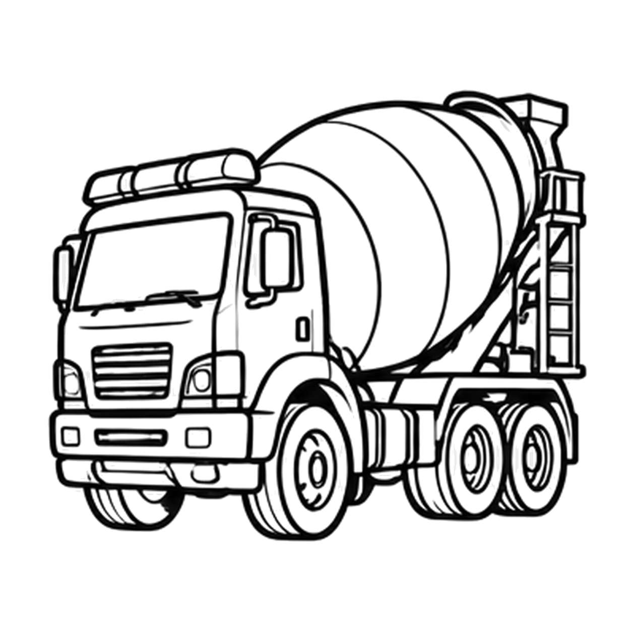 Cement mixer truck coloring page 2: a cement mixer truck with a big rotating drum to print and color