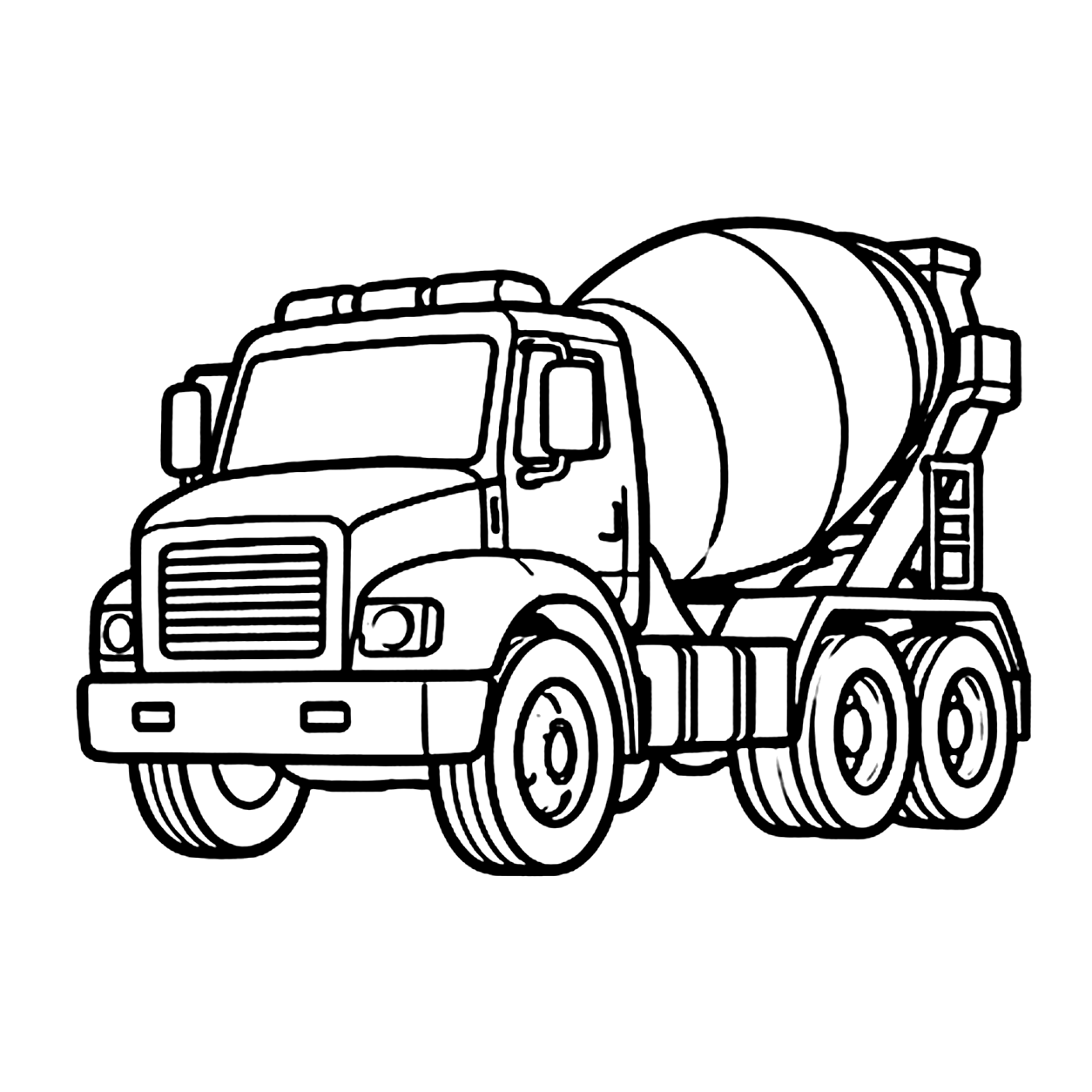 Cement mixer truck coloring page 3: a cement mixer truck with a big rotating drum to print and color