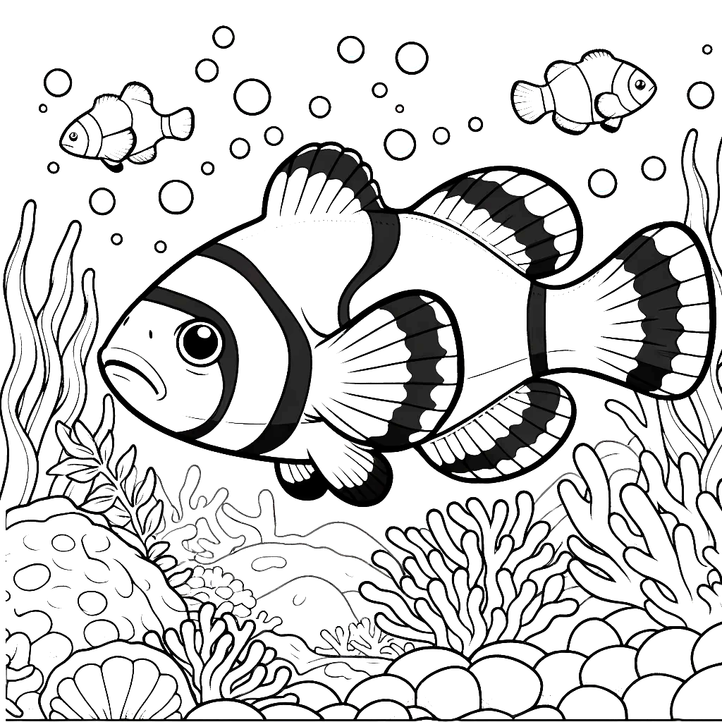 Free printable clownfish coloring page 2 for kids