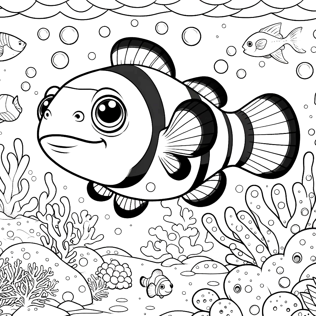 Free printable clownfish coloring page 6 detailed line art