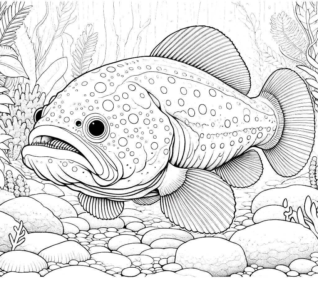 Free printable coelacanth coloring page 4 black and white outline