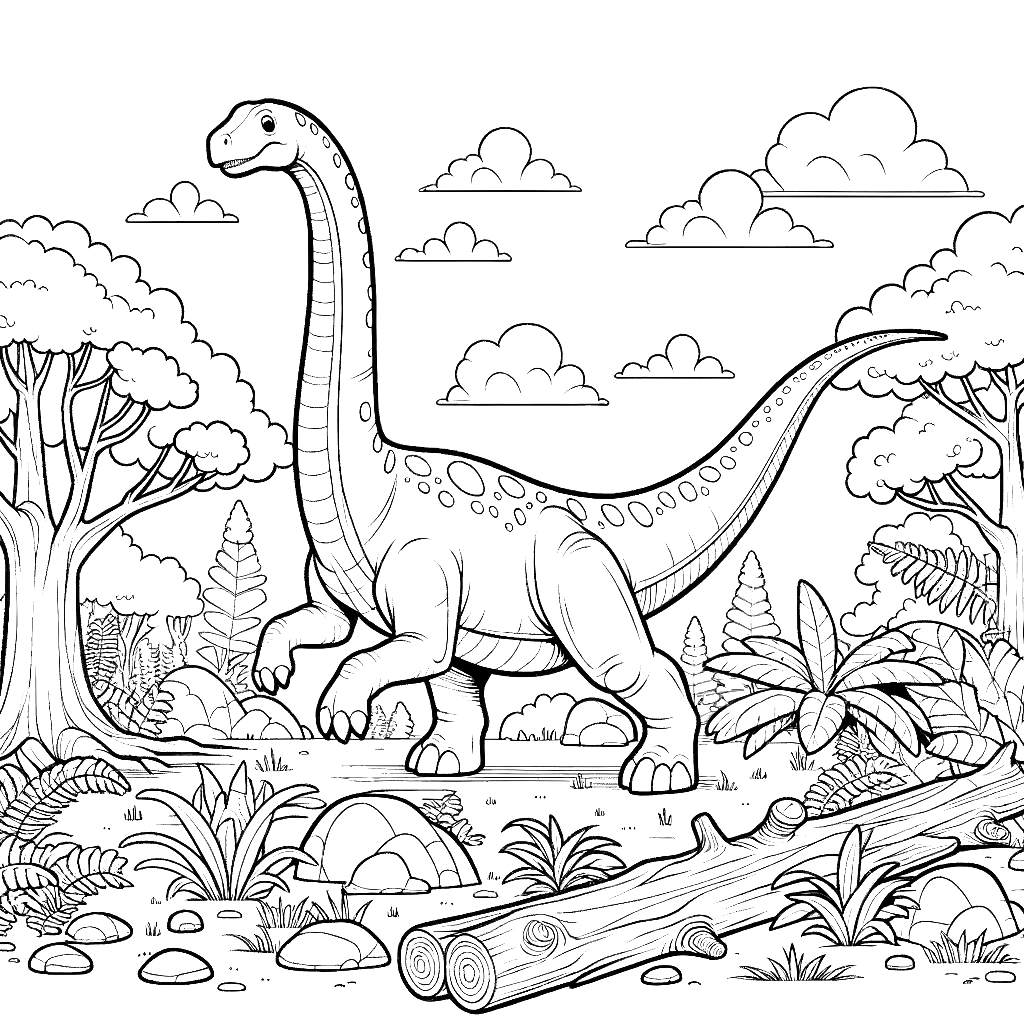 Free printable Diplodocus dinosaur coloring page 1