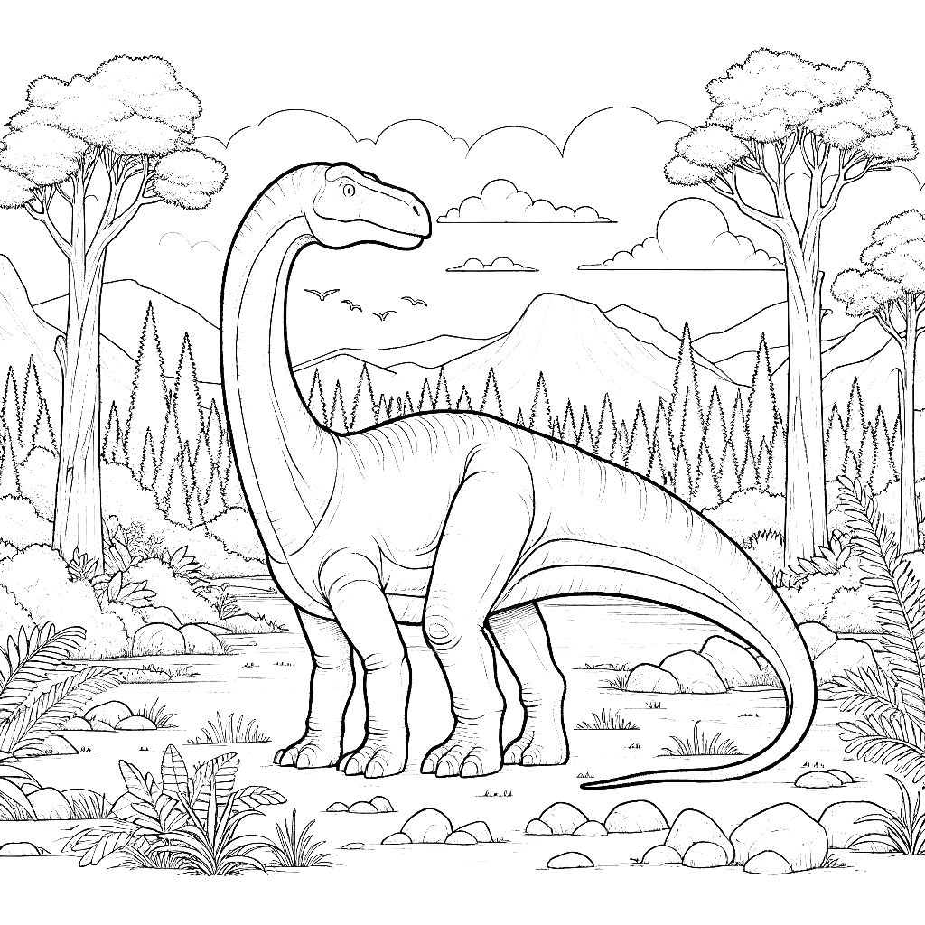 Free printable Diplodocus dinosaur coloring page 14 for kids and adults