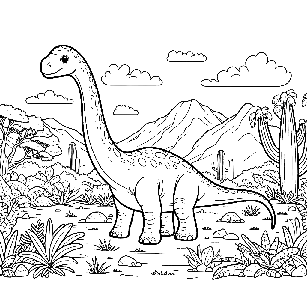 Free printable Diplodocus dinosaur coloring page 16 for kids