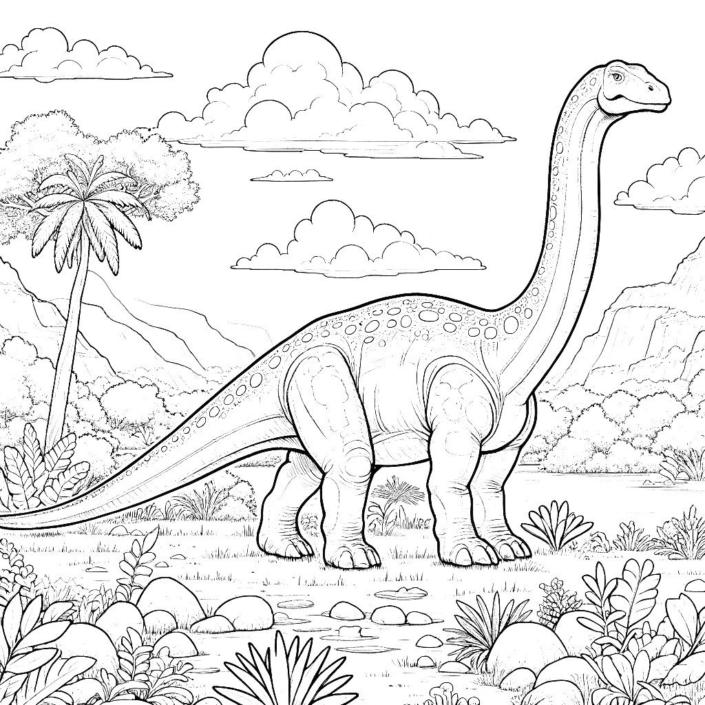 Free printable Diplodocus dinosaur coloring page 2 for kids