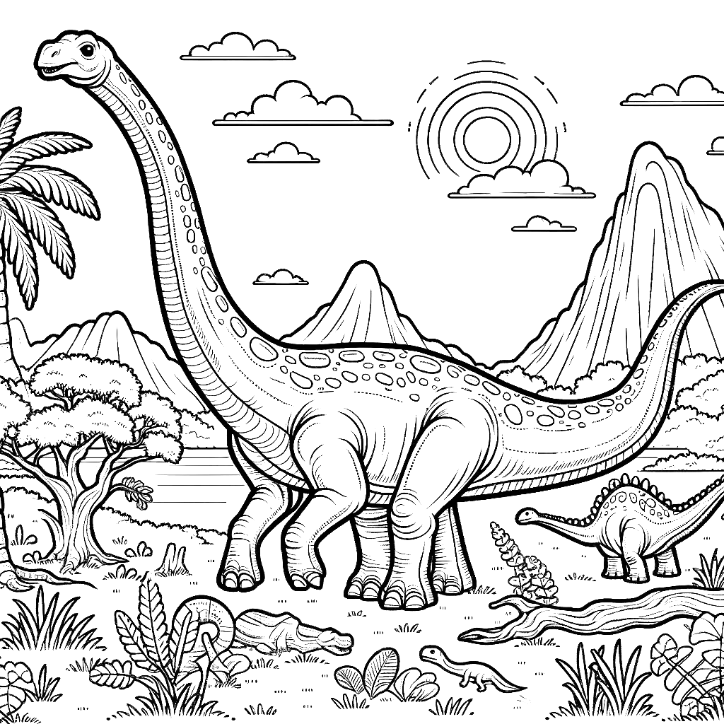 Free printable Diplodocus dinosaur coloring page 3 to print and color