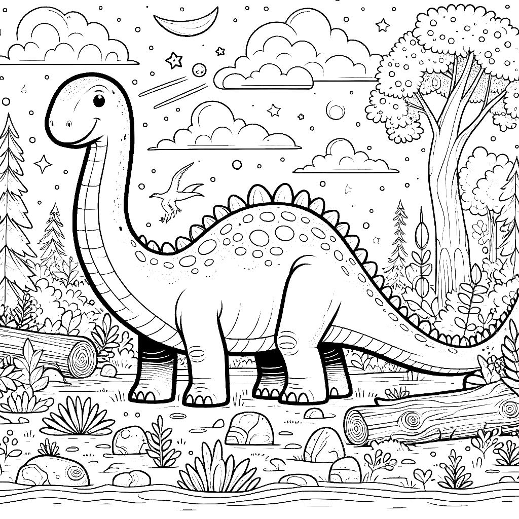 Free printable Diplodocus dinosaur coloring page 5 easy to color