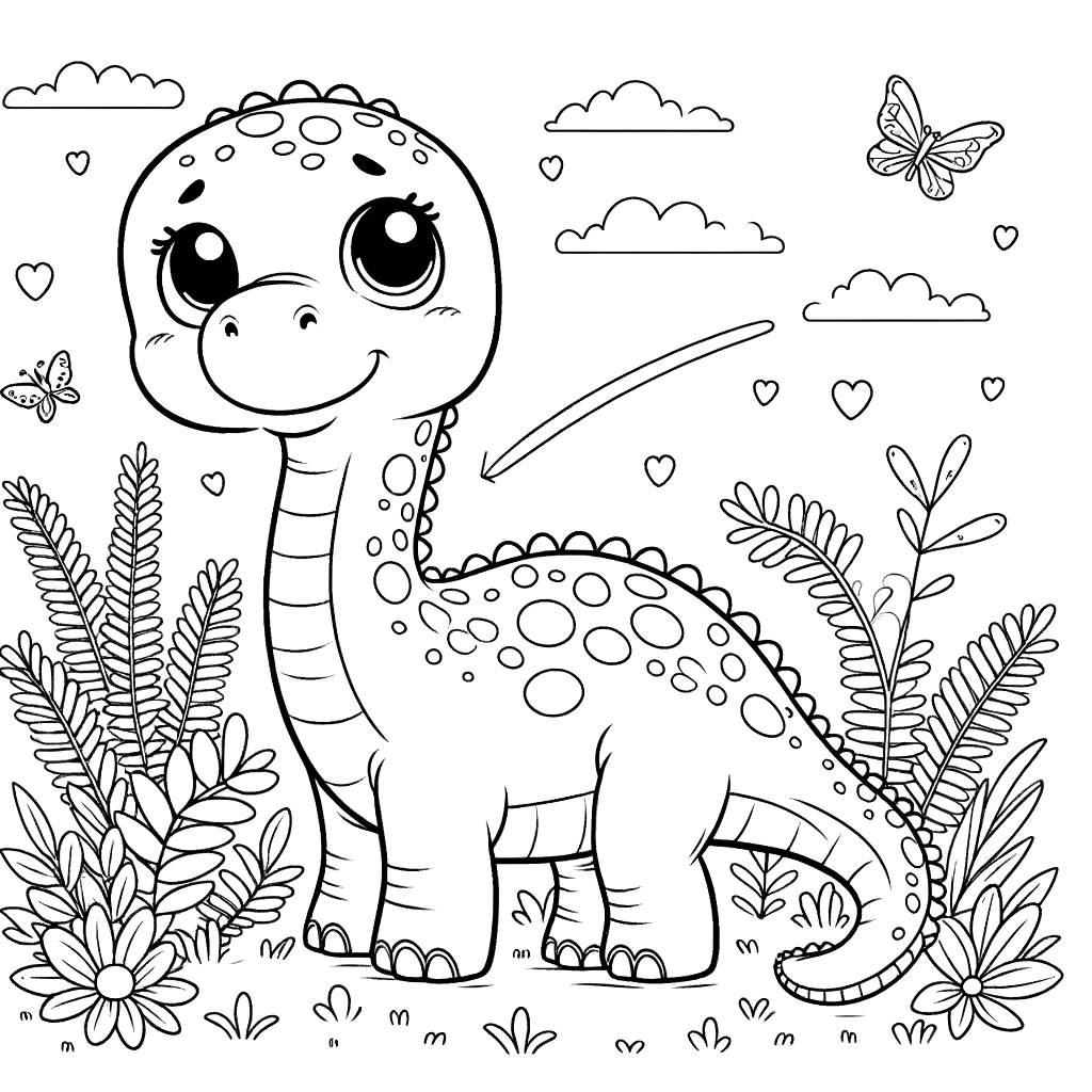 Free printable Diplodocus dinosaur coloring page 6 detailed line art