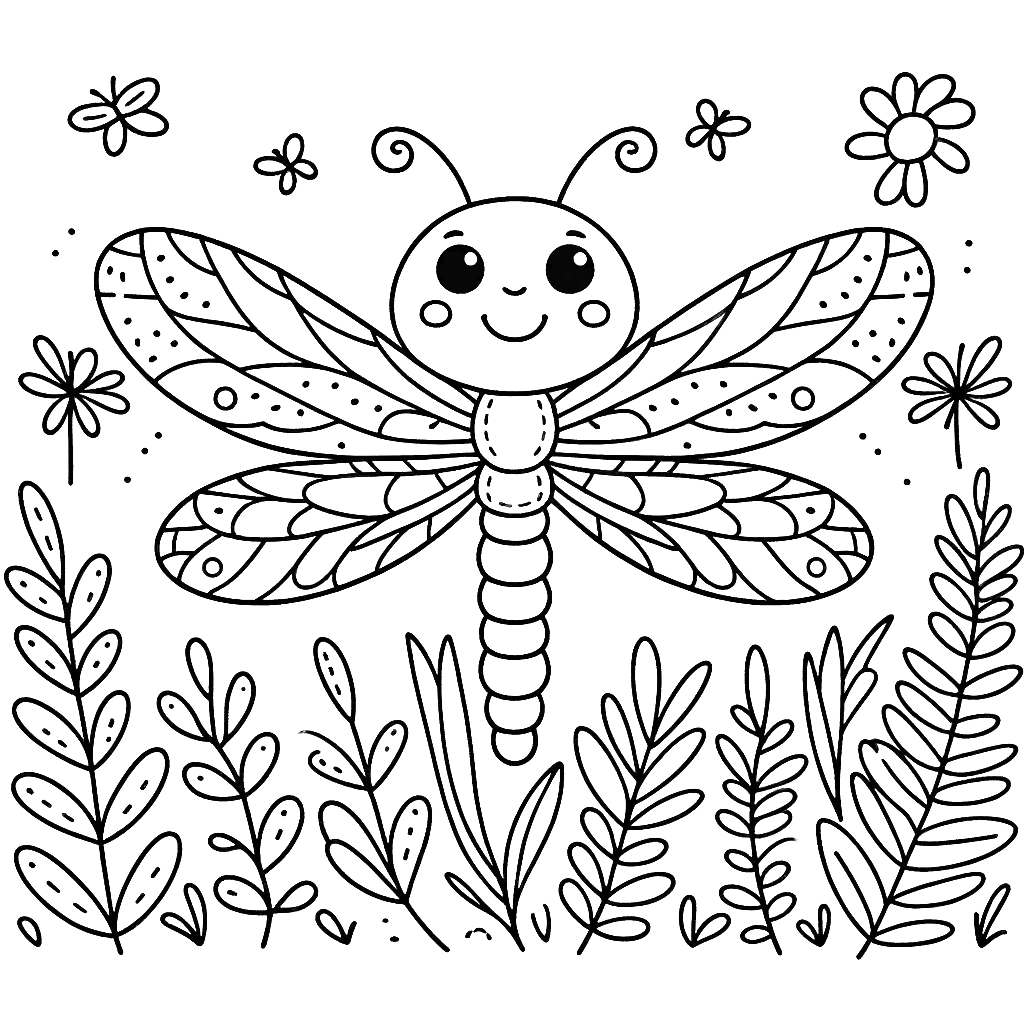 Free printable dragonfly coloring page 1