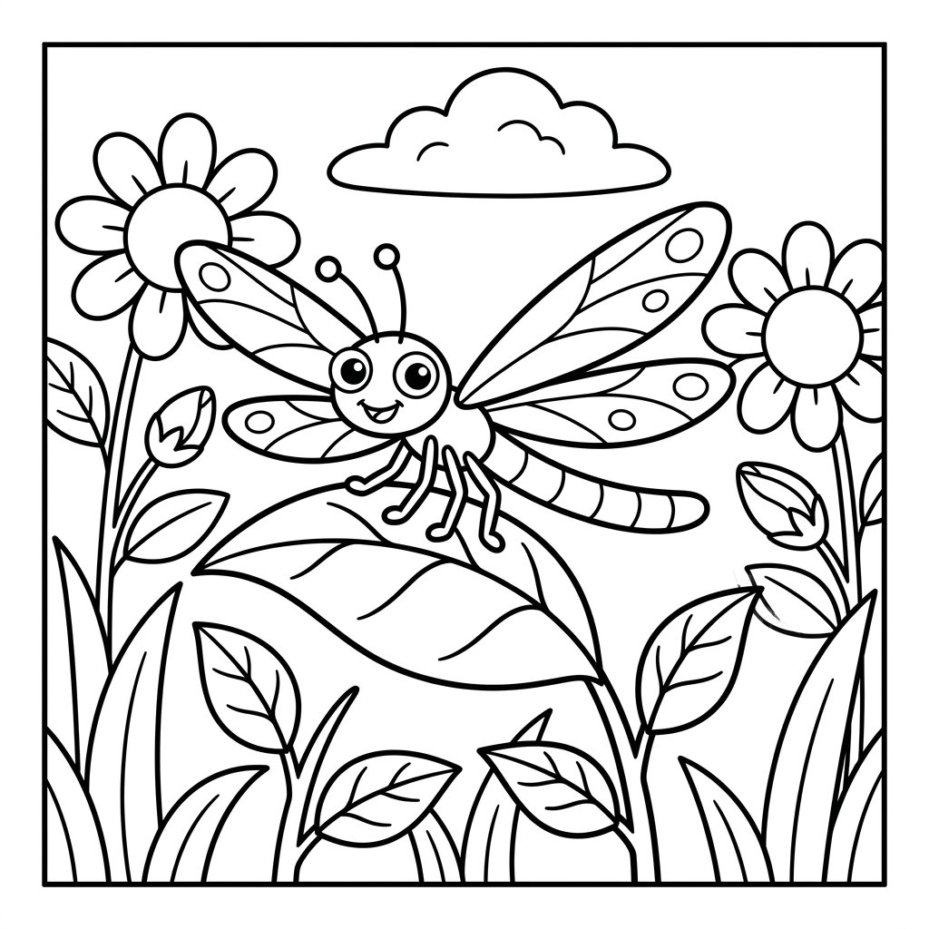 Free printable dragonfly coloring page 11 black and white outline