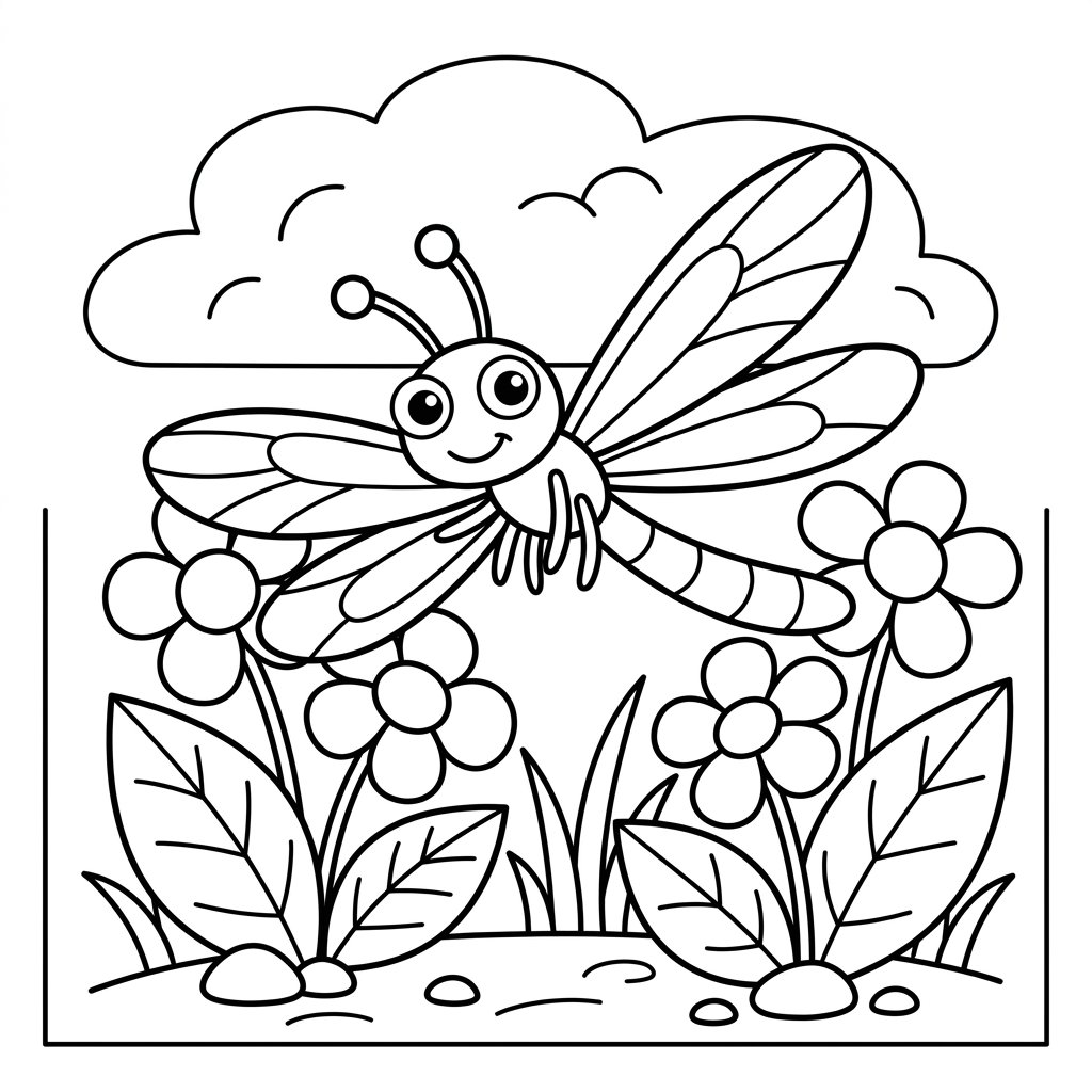 Free printable dragonfly coloring page 2 for kids