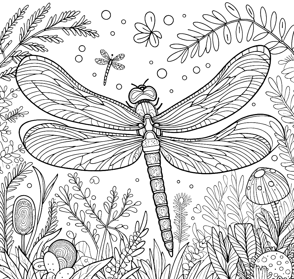 Free printable dragonfly coloring page 6 detailed line art