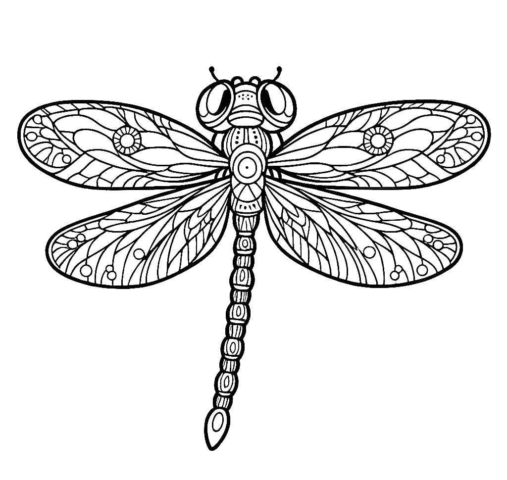 Free printable dragonfly coloring page 7 for kids and adults